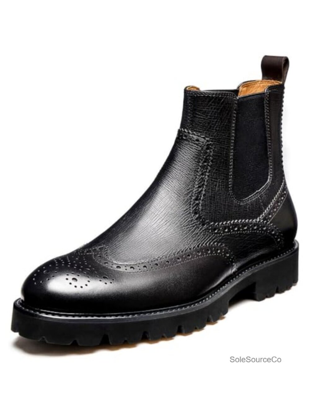 Men's Wingtip Leather Chelsea Dress Boots Pull-On